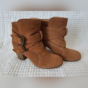 Women's Double Buckle Style Suede Ankle Boots / Booties - Massimo